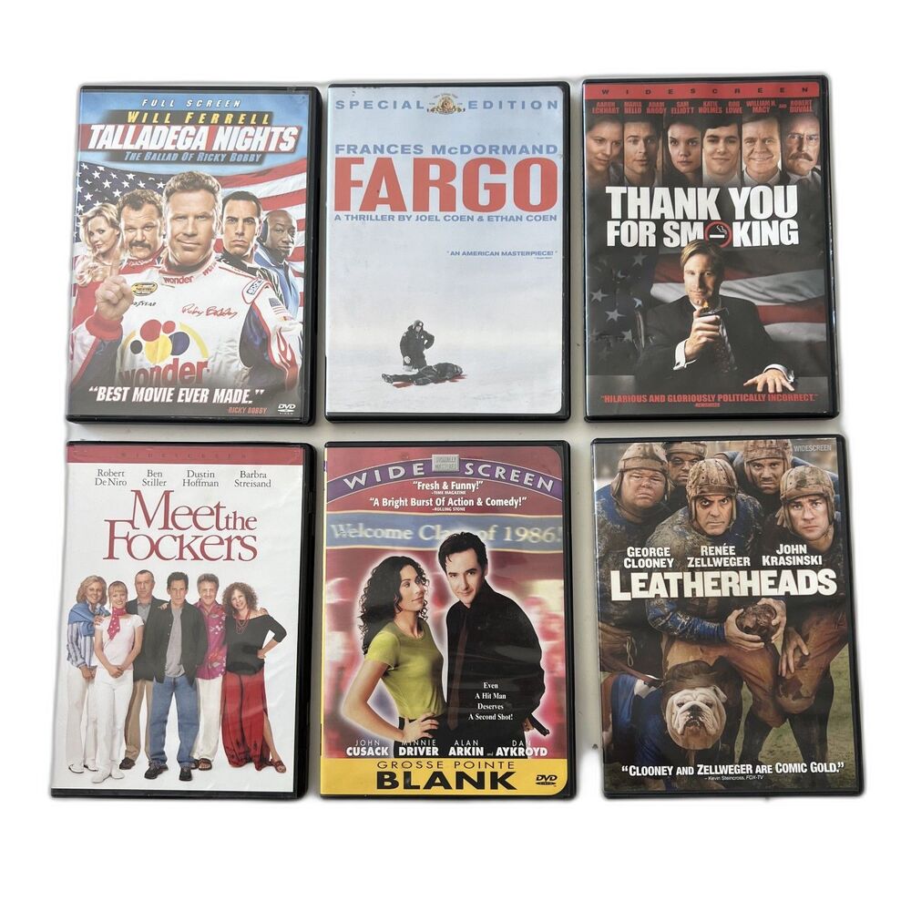 6 Comedy Movies DVD Bulk Lot Fargo Meet the Fockers Leatherheads Talladega Night